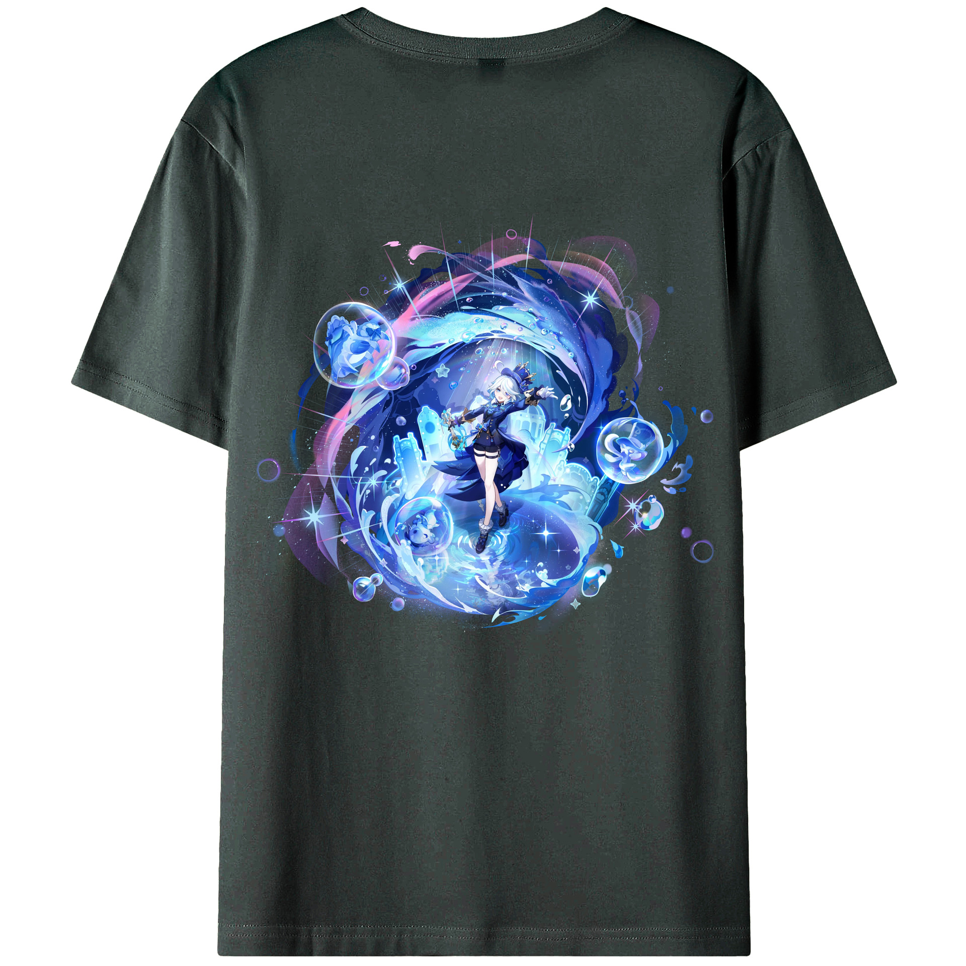 げんし神 フリーナ genshin Furina 綿100％ メンズ半袖Tシャツ（バックプリント） 通気性